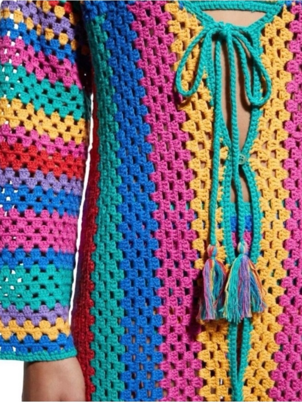 Farm Rio Stripes Crochet Midi Cover Up - Picture 4 of 5